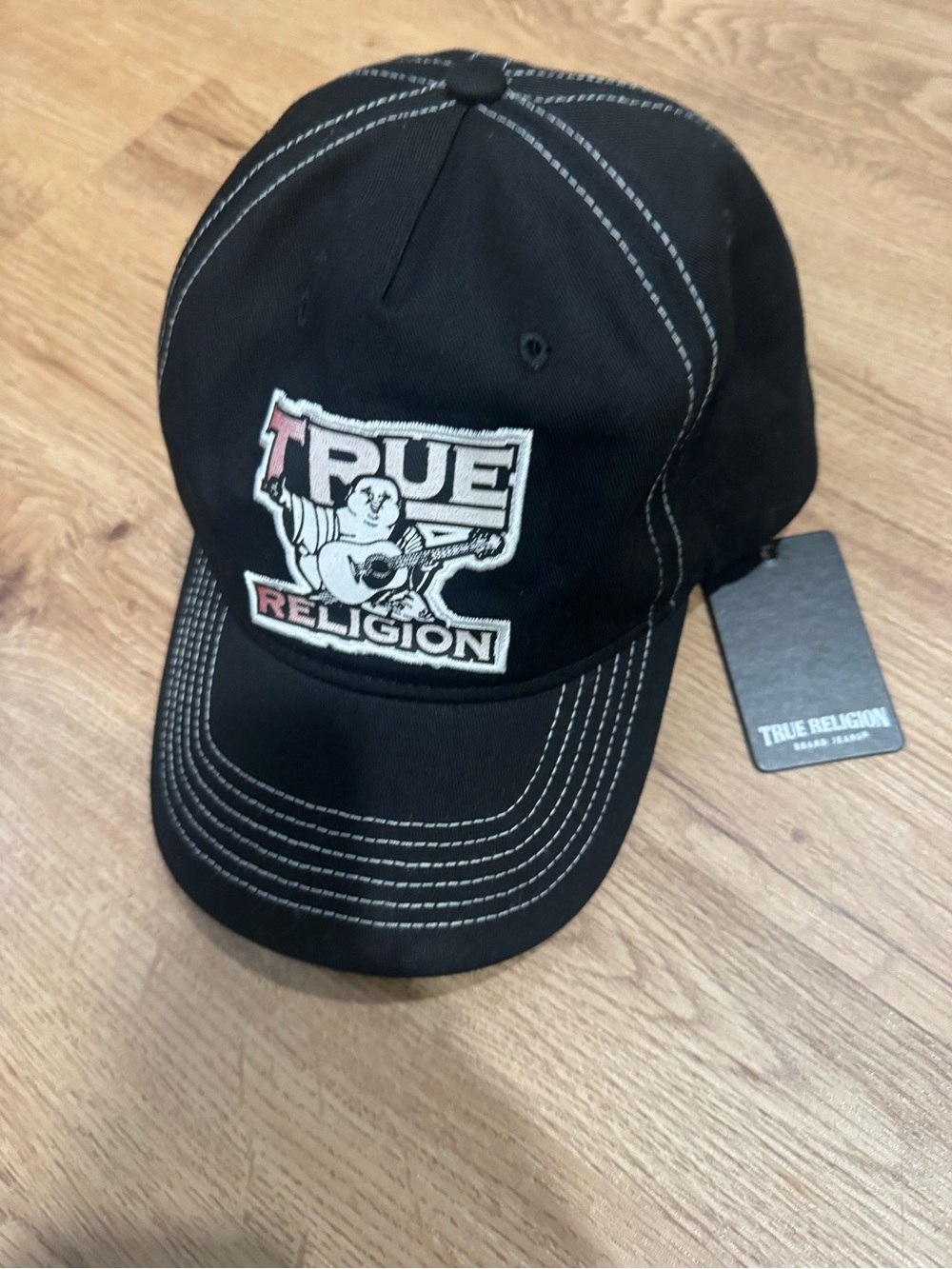 True Religion Black Cap with White Stitching and Red Accents